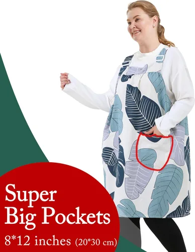 Miniatura 2 de Delantales sin lazos para mujer, talla grande, con bolsillos, de algodón, lino, para hornear, cocina, cocina