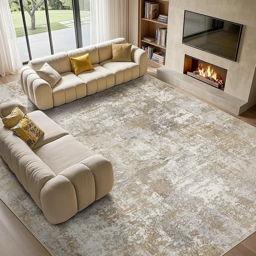 Miniatura 23 de Tortania Alfombra redonda lavable de 5 pies para sala de estar: Alfombra moderna abstracta neutra grande suave y delgada – Alfombra antideslizante