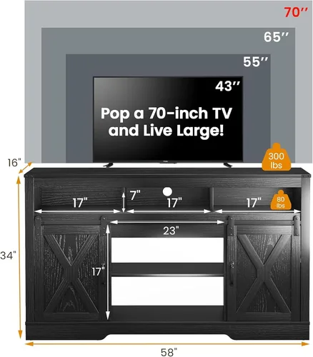 Miniatura 8 de RoyalCraft Soporte de TV con Chimenea Estilo Granja para TV de más de 65 pulgadas, Centro de Entretenimiento con Chimenea Eléctrica de 23