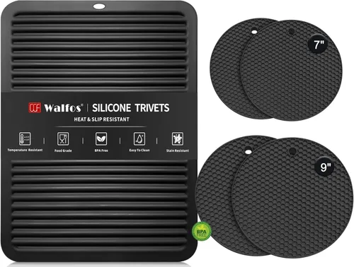 Miniatura 19 de Walfos Alfombrillas de silicona – 4 soportes para ollas resistentes al calor, almohadillas calientes antideslizantes multiusos para agarraderas