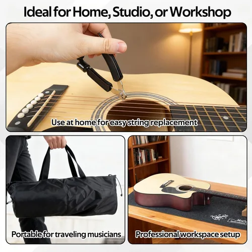 Miniatura 7 de Kit de alfombrilla de reparación de guitarra con reposabrazos, alfombrilla de trabajo de fieltro, enrollador de cuerdas, herramientas de pulido