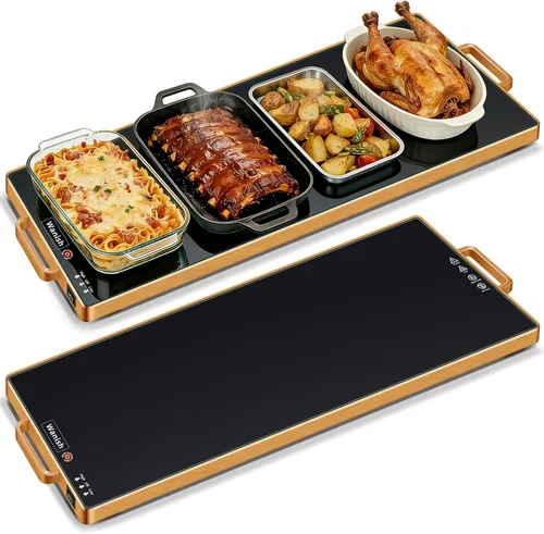 Miniatura 13 de Bandeja de calentamiento eléctrica, L, 22 x 14 pulgadas, alfombrilla de calentamiento de vidrio templado para alimentos, color negro Keep Food