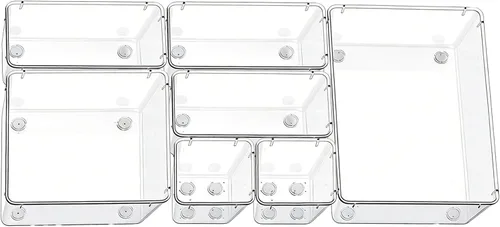 Bandejas organizadoras de cajones de acrílico transparente, organizador de cajas de basura de 5 tamaños, contenedor de almacenamiento pequeño para