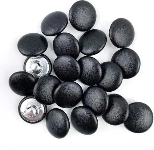 Miniatura 20 de Heyiwell 30 botones redondos cubiertos de cuero con vástago de metal, para vestidos de novia, camisas, vestidos, manualidades de costura (beige, mm)