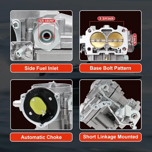 Miniatura 5 de Carburador marino para Mercruiser 3.0L 2.5L 2 barriles Carburador 4 CYL Mercarb Carb con chorros de enlace largo y juntas estrangulador eléctrico