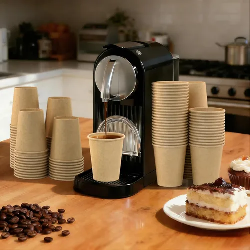 Miniatura 2 de Paquete de 100 tazas de café desechables de 8 onzas, tazas de papel desechables de color marrón a granel, tazas de café para té caliente, chocolate