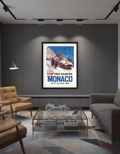 Miniatura 7 de Pacifica Island Art Mónaco Grand Prix Europe (Gd Prix D'Europe) - Póster de carreras de coches vintage por Michel Beligond c.1963 - Cartel de metal