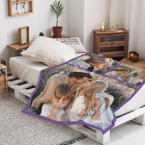 Miniatura 3 de WNNNS Manta personalizada con 3 imágenes, manta personalizada para familias, parejas, novia, novio, amigo. Foto 3-1