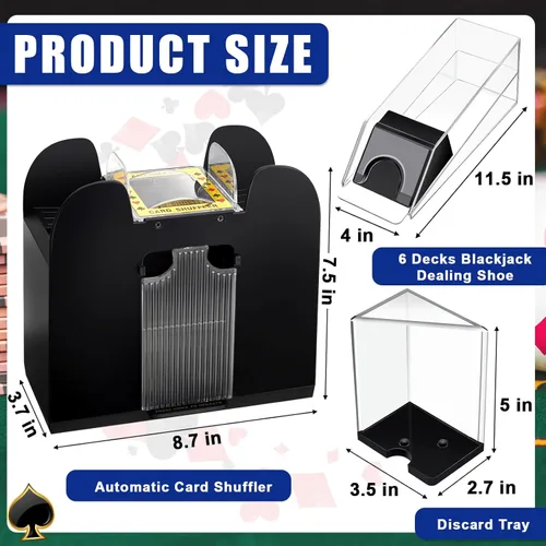 Miniatura 2 de Aoriher Juego Combinado de Blackjack, Incluye Fieltro de Diseño de Blackjack, Zapato Barajador Automático de Cartas de 6 Mazos, Bandejas Porta Azul