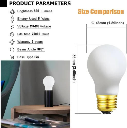 Miniatura 8 de Leools Bombilla LED A15 regulable sin parpadeo mate de 8 W vidrio esmerilado CRI95 blanco neutro 4000 K, equivalente a 60 W, bombilla de filamento