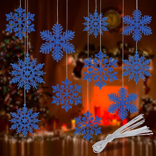 Miniatura 6 de 36 piezas de decoraciones navideñas de copos de nieve con purpurina, copos de nieve, adornos de Navidad, copos de nieve de plástico, decoraciones