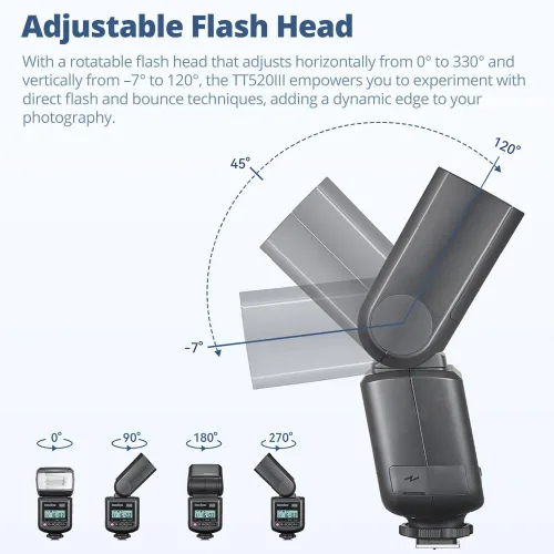 Miniatura 6 de GODOX TT520 III Flash de cámara Speedlite, receptor integrado y transmisor RT, modos S1/S2, 8 niveles de potencia, compatible con cámaras Canon