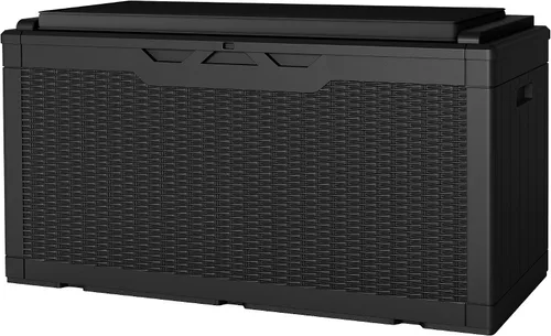 Miniatura 21 de JUMMICO Caja de resina de 31 galones, cajas de almacenamiento impermeables para interiores y exteriores para muebles de patio, cojines y Negro