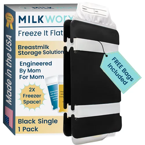 Miniatura 8 de Freeze It - Sistema de almacenamiento de leche materna plano, organizador que ahorra espacio para bolsas de almacenamiento de leche materna, Negro