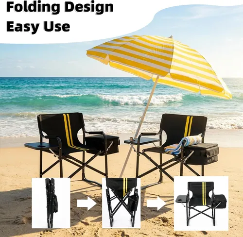 Miniatura 5 de Black Light Weight Camping Directors Chair for Camping Aluminum Frame and Oxford Fabric Supports 300 lbs, Foldable and Portable, with Side Cooler