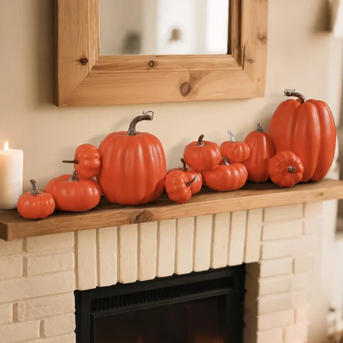 Miniatura 4 de Artmag Paquete de 12 calabazas artificiales de color naranja de varios tamaños, calabazas falsas grandes para otoño, Acción de Gracias, Halloween