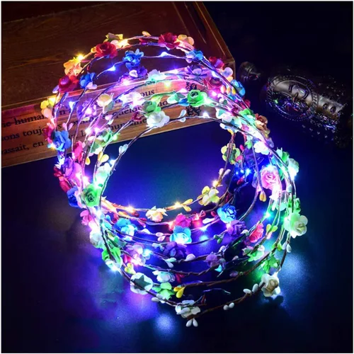 7 diademas con corona de flores LED, diademas de flores iluminadas para mujeres, guirnaldas florales brillantes para bodas, playa, fiestas,