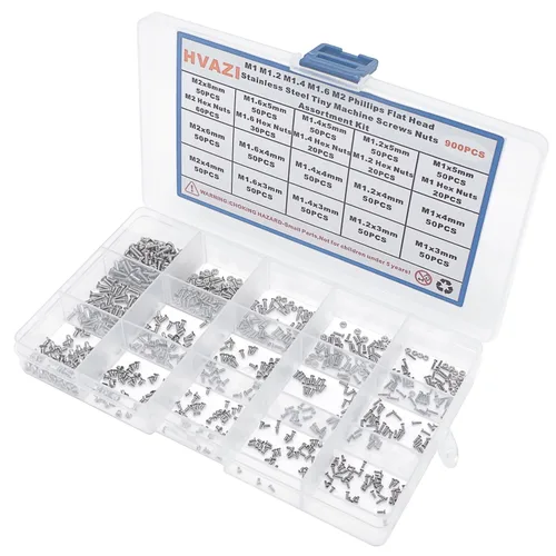 Miniatura 3 de Juego de 900 piezas de tornillos y tuercas de acero inoxidable M1 M1.2 M1.4 M1.6 M2 Phillips con cabeza avellanada/plana