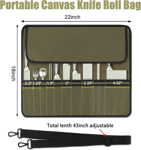 Miniatura 2 de QIQU Bolsa de Cuchillos de Chef Verde Militar con 10 Ranuras Portacuchillos de Cuchillería Protectores, Herramientas de Cocina para el Hogar Viajes