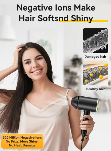 Miniatura 4 de Secador de pelo, secador iónico de 150000 rpm, secado rápido, bajo ruido, plegable portátil con difusor y boquilla, mini compacto para mujeres
