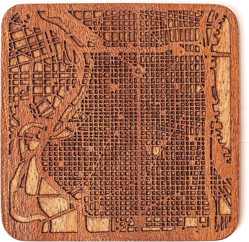 Miniatura 91 de Posavasos Amsterdam Map by O3 Design Studio, 1 pieza, posavasos de madera Sapele con mapa de la ciudad, hecho a mano, varias ciudades opcionales