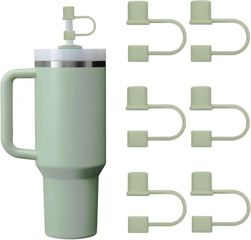 Miniatura 26 de 6 piezas de cubiertas de pajita de silicona con tapa compatible con vaso Stanley de 30-40 oz con mango, tapa de 10 mm, cubiertas de pajita a prueba