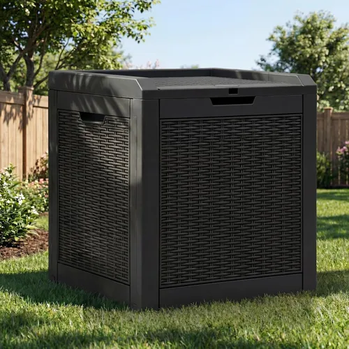 YITAHOME Caja de cubierta de 32 galones, almacenamiento de resina con tapa con cerradura y asas laterales, contenedor pequeño para interior y