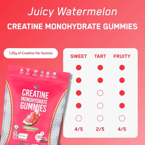 Miniatura 4 de SteelFit Creapure - Gomitas de monohidrato de creatina para hombres y mujeres, lima limón, suplementos nutricionales para entrenamiento de gimnasio
