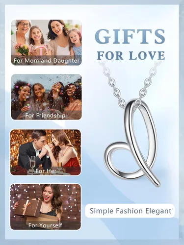 Miniatura 48 de EUDORA Collares de plata esterlina con inicial para mujer, regalos clásicos de 26 letras sin cuello para niñas, hermana, madre hija, cadena de 18