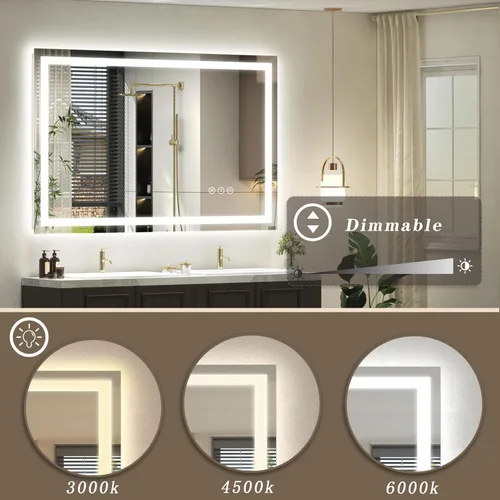 Miniatura 3 de 40x32 Espejo LED inteligente para baño, espejo de tocador regulable con luces, espejo de maquillaje retroiluminado y frontal para pared, antivaho