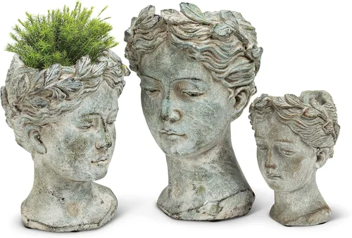 Miniatura 4 de Colección Abbott - Maceta de cabeza de diosa - Maceta de cemento extra pequeña para interior y exterior - Estatua de cabeza de mujer griega para Gris