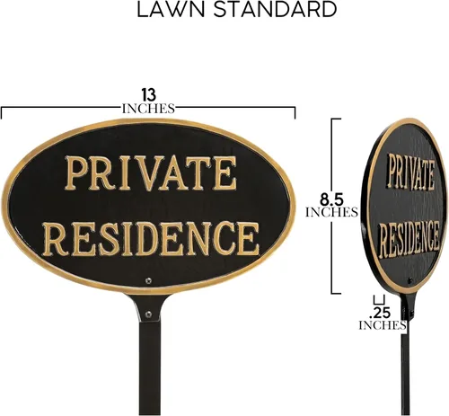 Miniatura 5 de Montague Metal Products Letrero de residencia privada – Placa de metal ovalada blanca y negra con estaca para césped, 8.5 x 13 pulgadas, letrero