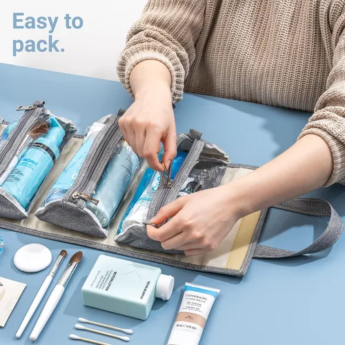 Miniatura 3 de Bolsa de maquillaje enrollable colgante, kit de artículos de tocador, organizador de viaje para mujer, 4 bolsas de almacenamiento extraíbles