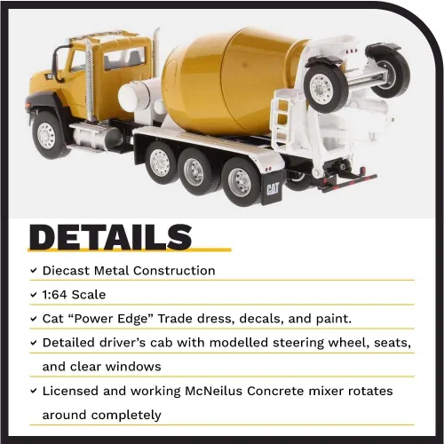 Miniatura 4 de Mezclador de hormigón Caterpillar CT660 McNeilus Bridgemaster 1:64 Diecast Masters - 85632 - Juega y colecciona