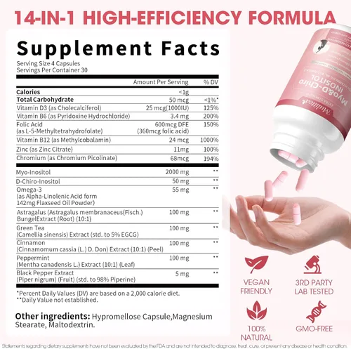 Miniatura 2 de Mulittea Suplemento de Myo-Inositol y D-Chiro para Mujeres - Inositol Liposomal 14-en-1 con Ácido Fólico, Omega-3 y Multivitaminas para Equilibrio