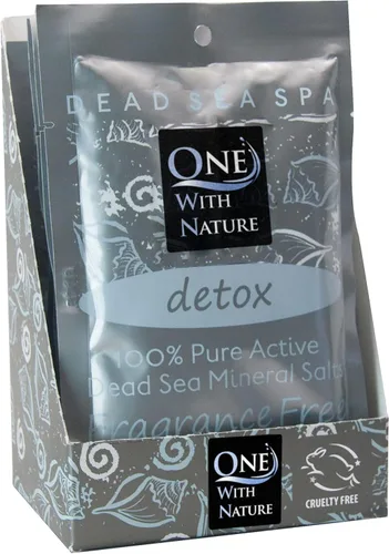 One With Nature Sal del Mar Muerto 100% pura para baño, sin fragancia, paquete de 6 de 2.5 onzas. Alto en 21 minerales esenciales, como magnesio,
