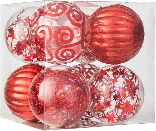 XmasExp Juego de 8 adornos de bolas de Navidad grandes, plástico transparente inastillable, esferas colgantes para árbol de Navidad, relleno