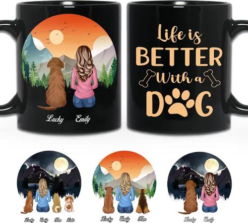 Miniatura 12 de WHIDOBE Taza personalizada de perro (niña – perro) personalizada de 11 onzas, 15 onzas con avatares, nombres, razas – Taza «Dog Mom» para mujeres