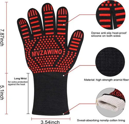 Miniatura 2 de Guantes BBQ Premium, guantes de horno resistentes a 1472 °F de calor extremo, guantes de parrilla con agarraderas de horno resistentes al fuego