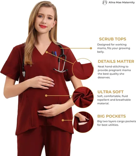 Miniatura 2 de Exfoliante de maternidad para mujeres embarazadas, uniforme de médico, pantalón de enfermera, con 6 bolsillos