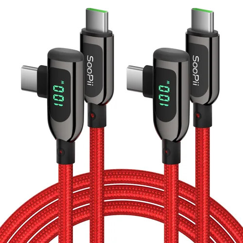 Miniatura 14 de SOOPII 100W Cable USB C a USB C de Ángulo Recto, Cable de Aleación de Zinc de 1 Pie de Tipo-C Trenzado de Nylon con Pantalla LED para iPad