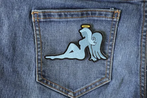 Miniatura 3 de Parche de niña ángel azul – 4 x 2.6 pulgadas – Parche bordado para planchar (P6150)