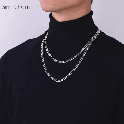 Miniatura 2 de PROSTEEL 925 Sterling Silver Cuban Link Chain Necklace, Dainty Figaro Chains, Solid & Shiny, 3mm5mm, 14-28 inch, Come Gift Box