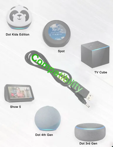 Miniatura 2 de Cable de carga USB de repuesto para Alexa Echo Dot 3ª generación, Dot 5ª generación, cargador Dot de 4ª generación, (no para Echo 4.ª generación)