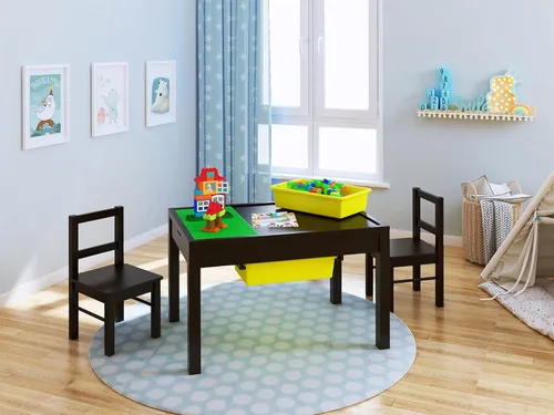 Miniatura 2 de UTEX - Mesa de actividades grande 2 en 1 para niños con almacenamiento para niños mayores, mesa de juego para niños, niñas, espresso