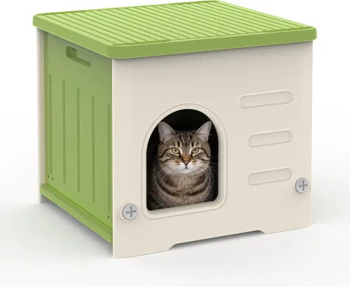 Miniatura 8 de Casa de gatos de plástico para uso en interiores y exteriores, refugio para gatos salvajes apilable para interiores, casa de gatos resistente a