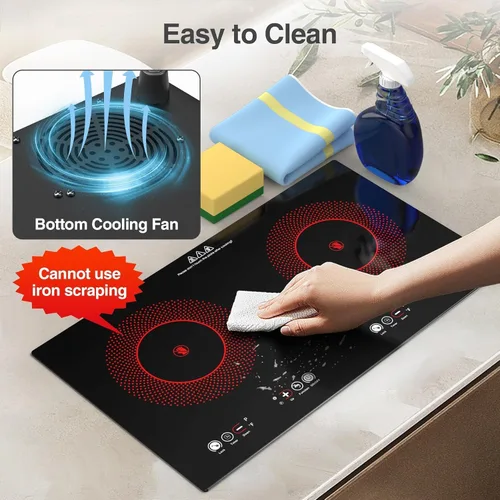 Miniatura 7 de VBGK Cocina eléctrica, 110 V, 24 pulgadas, 2 quemadores, estufa integrada y encimera, estufa de 2200 W, 9 niveles de potencia, bloqueo