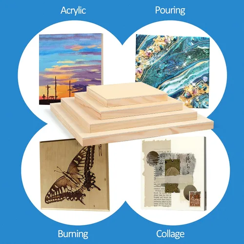 Miniatura 4 de Falling in Art Kit de paneles de lienzo de madera de abedul sin terminar, 8 paquetes de 4 tamaños Studio 3/4 pulgadas de profundidad para verter