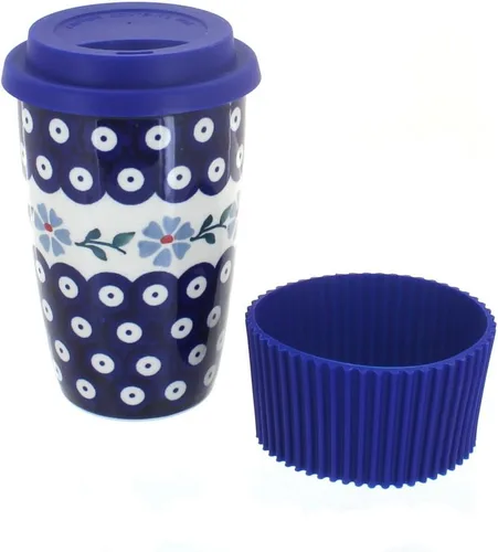 Miniatura 14 de Blue Rose Polish Pottery - Taza de café de viaje de mariposa amarilla y azul - 12 oz - Taza para llevar, se adapta a la mayoría de portavasos