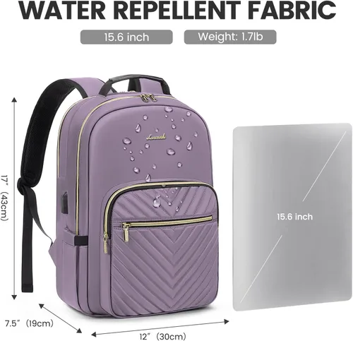 Miniatura 4 de LOVEVOOK - Mochila de 15.6 pulgadas para laptop, para mujer, bolsa de laptop para mujer, mochila de viaje linda, mochila profesional para Púrpura